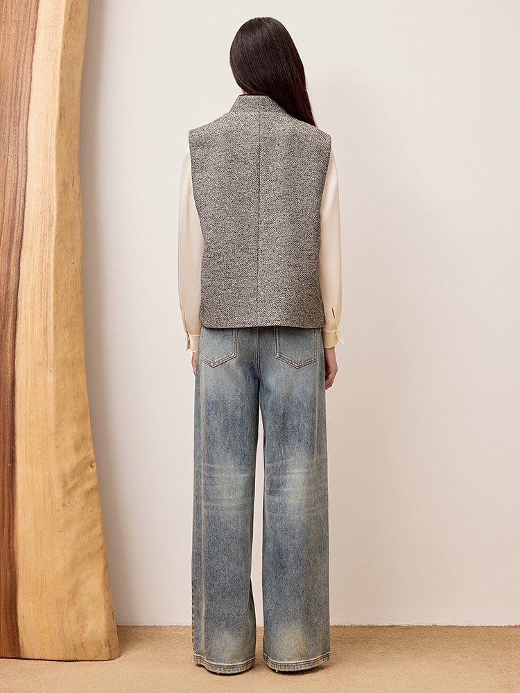 OBBLIGATO奥丽嘉朵专选2025冬季手工钉珠立体缉边新中式马甲1C35501020