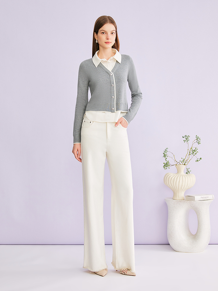 YINER音儿专选2026春季新款优雅撞色翻领羊毛混纺假两件针织衫8C66106496