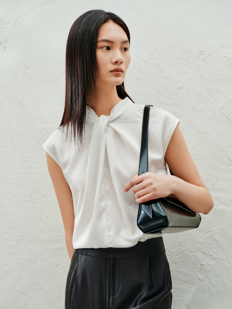 INSUN恩裳2023夏季领口立体打褶盖袖小上衣优雅小众上衣9C63270220