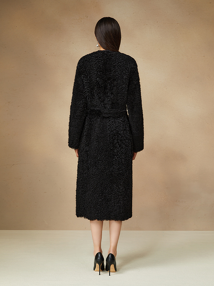 Song of Song歌中歌2024秋季赫本风黑色绵羊毛革皮草大衣5C64309340