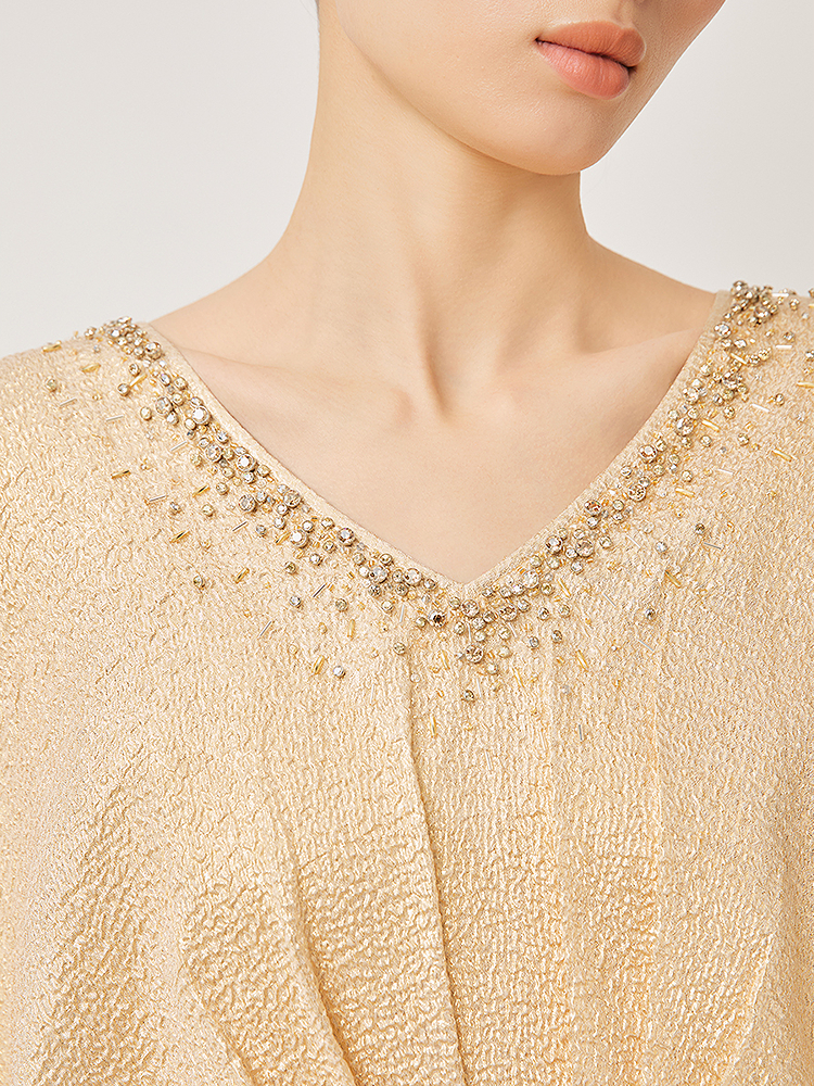 Song of Song歌中歌2026夏季新款浅金鎏光鱼尾·桑蚕丝钻饰礼服连衣裙5C36205670