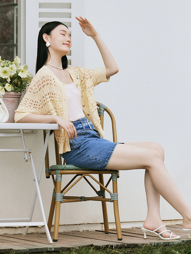 Goodland美地女装2025夏季清新法式镂空短袖针织开衫小外套LC35206210