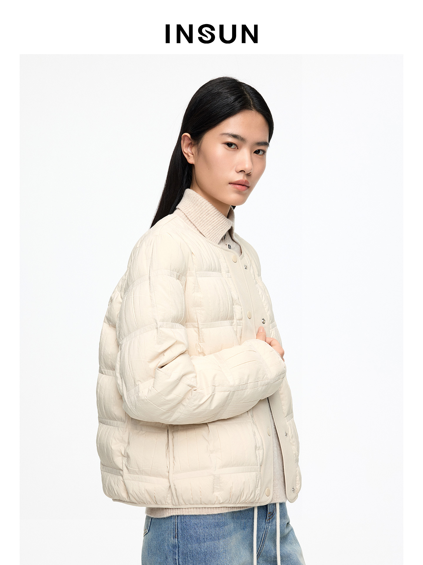 INSUN恩裳专选2026春季圆领H型轻量短款鹅绒服9C66108500