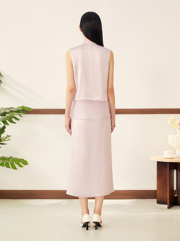 【真丝系列】YINER音儿2025夏季真丝珍珠缎立领气质上衣8C35201098