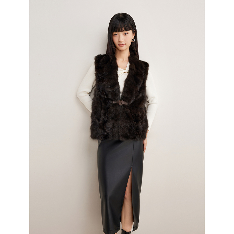 Goodland美地2024冬季水貂毛皮拼绵羊毛桑蚕丝马甲真皮皮草LC34509110