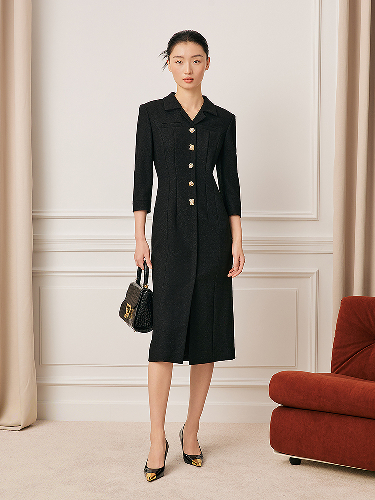 Song of Song歌中歌2026春季新款修身通勤衬衫领三醋酸连衣裙5C36105540