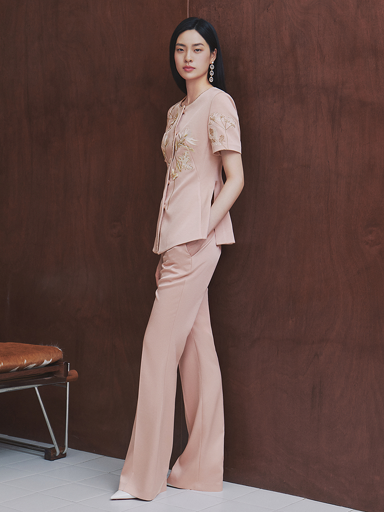 OBBLIGATO奥丽嘉朵2026夏季新款三醋酸高腰显瘦垂感微喇西装长裤1C66220030