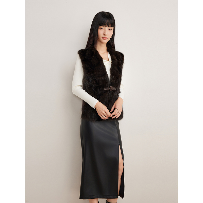 Goodland美地2024冬季水貂毛皮拼绵羊毛桑蚕丝马甲真皮皮草LC34509110