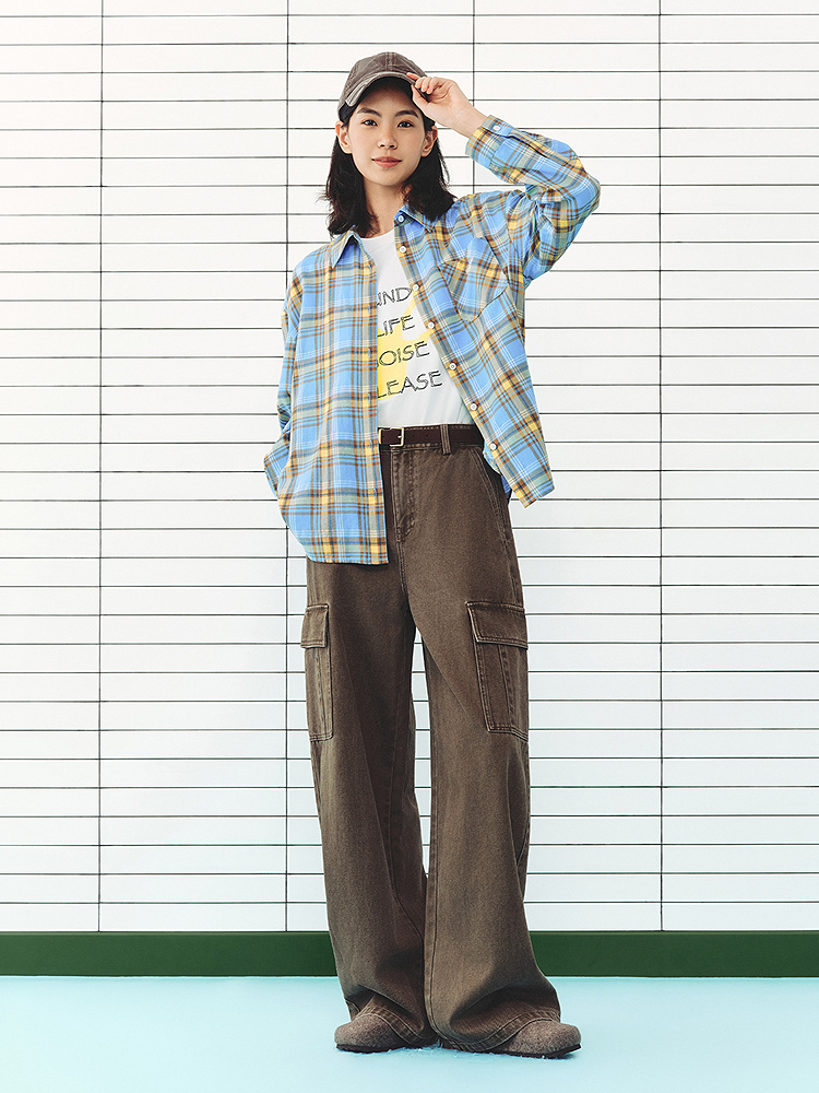 ToyzY2026冬季新款美式撞色oversize宽松落肩格纹松弛休闲衬衫ZC36530040