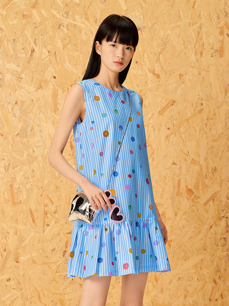 ToyzY2025夏季活力无袖低腰蓬蓬碎褶连衣裙ZC35205670