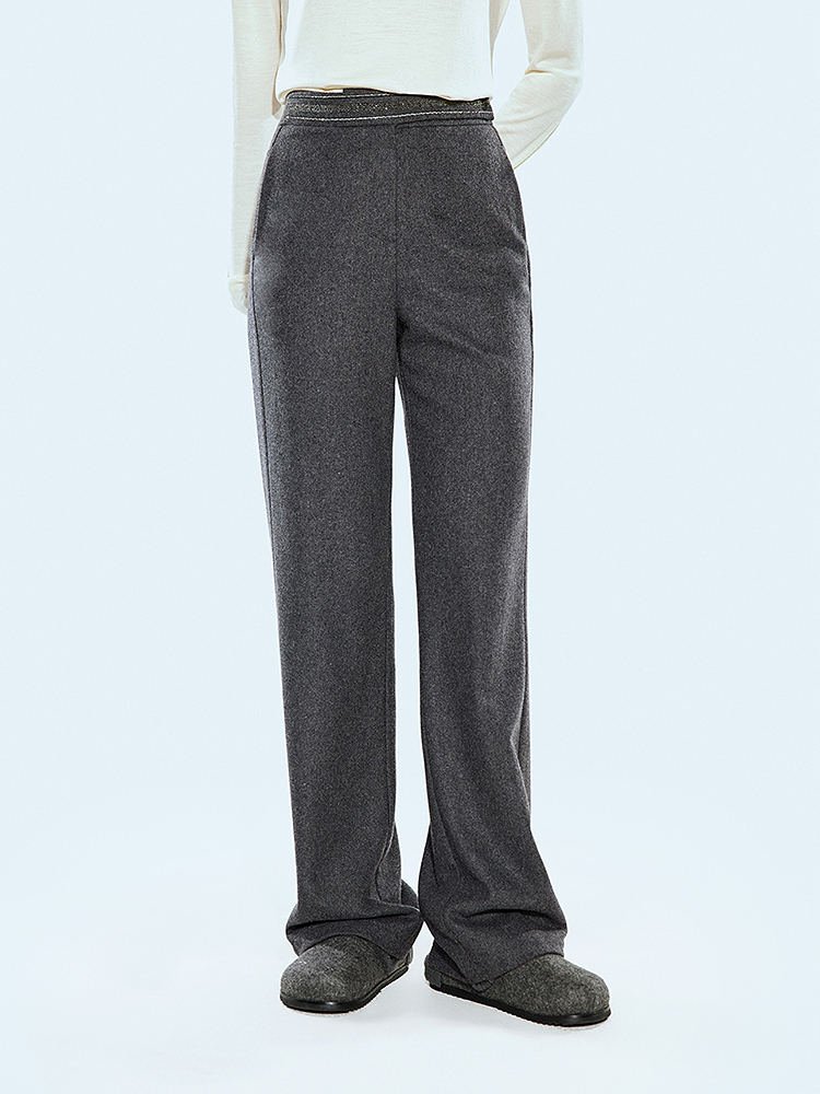 COVERINS2024年冬季羊毛混纺高腰显瘦直筒休闲裤CC64520010