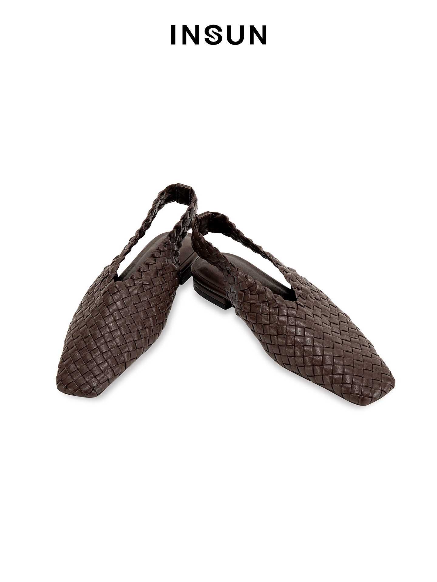 INSUN恩裳2026春复古风羊皮革方头平底鞋9C36192030