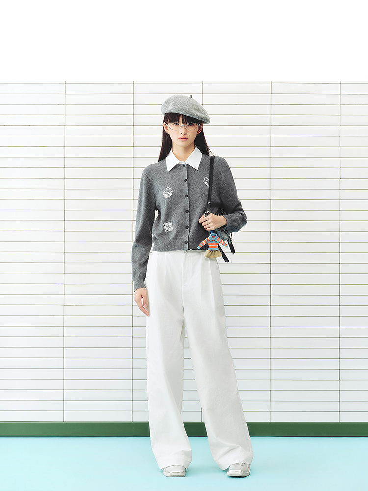 ToyzY2026春季新款学院风假两件直身版型毛针织开衫ZC36106830