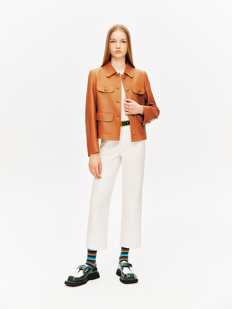 PSALTER诗篇 时尚翻领100%头层绵羊皮皮衣6C34309010