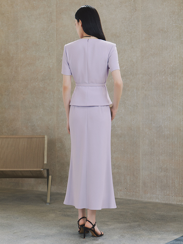 OBBLIGATO奥丽嘉朵2026夏季新款V领短袖不对称下摆上衣1C36270160