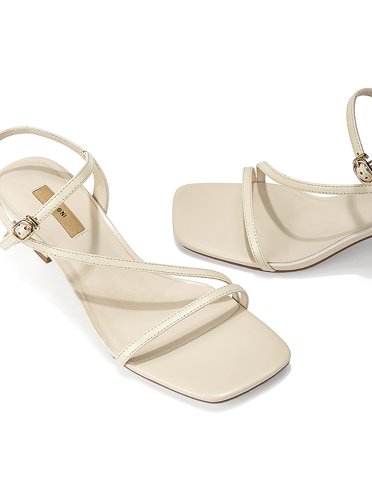 INSUN恩裳2025夏季时尚一字带真皮高跟凉鞋9C35292030