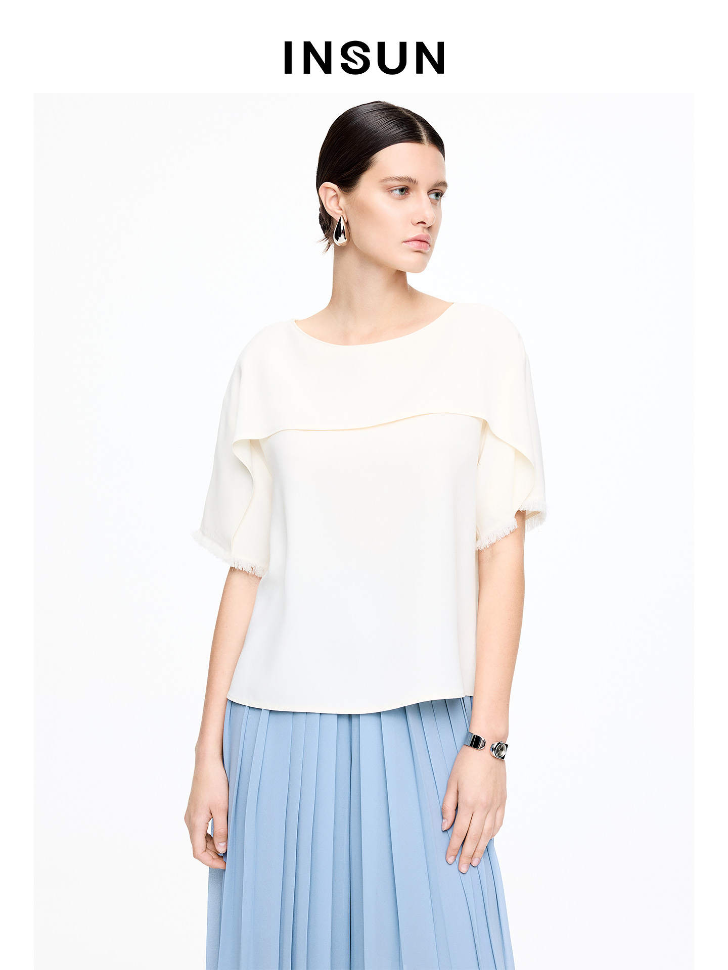INSUN恩裳专选2026夏季圆领简约显瘦垂坠感短袖T恤9C66270050