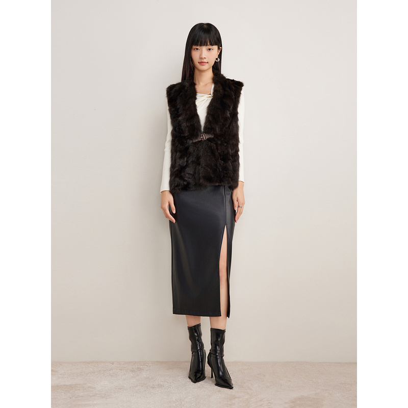 Goodland美地2024冬季水貂毛皮拼绵羊毛桑蚕丝马甲真皮皮草LC34509110