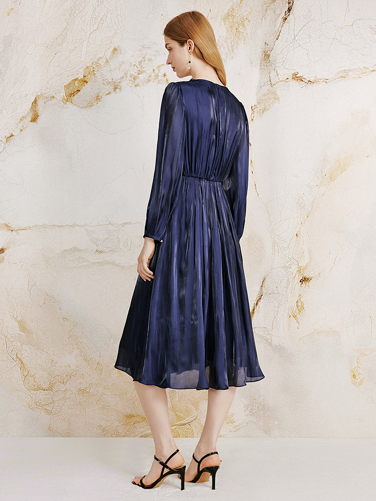 OBBLIGATO奥丽嘉朵2026秋季新款流光纱手工钉珠收腰长袖连衣裙1C36305600