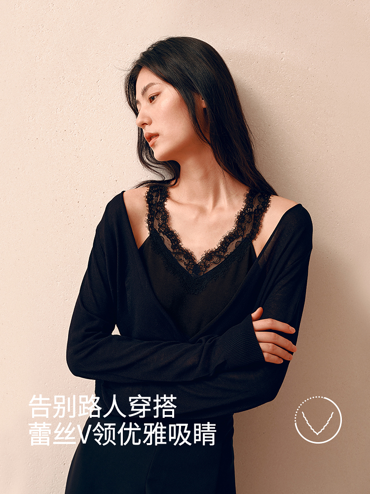 腈纶羊毛双面绒蕾丝背心8J35327100