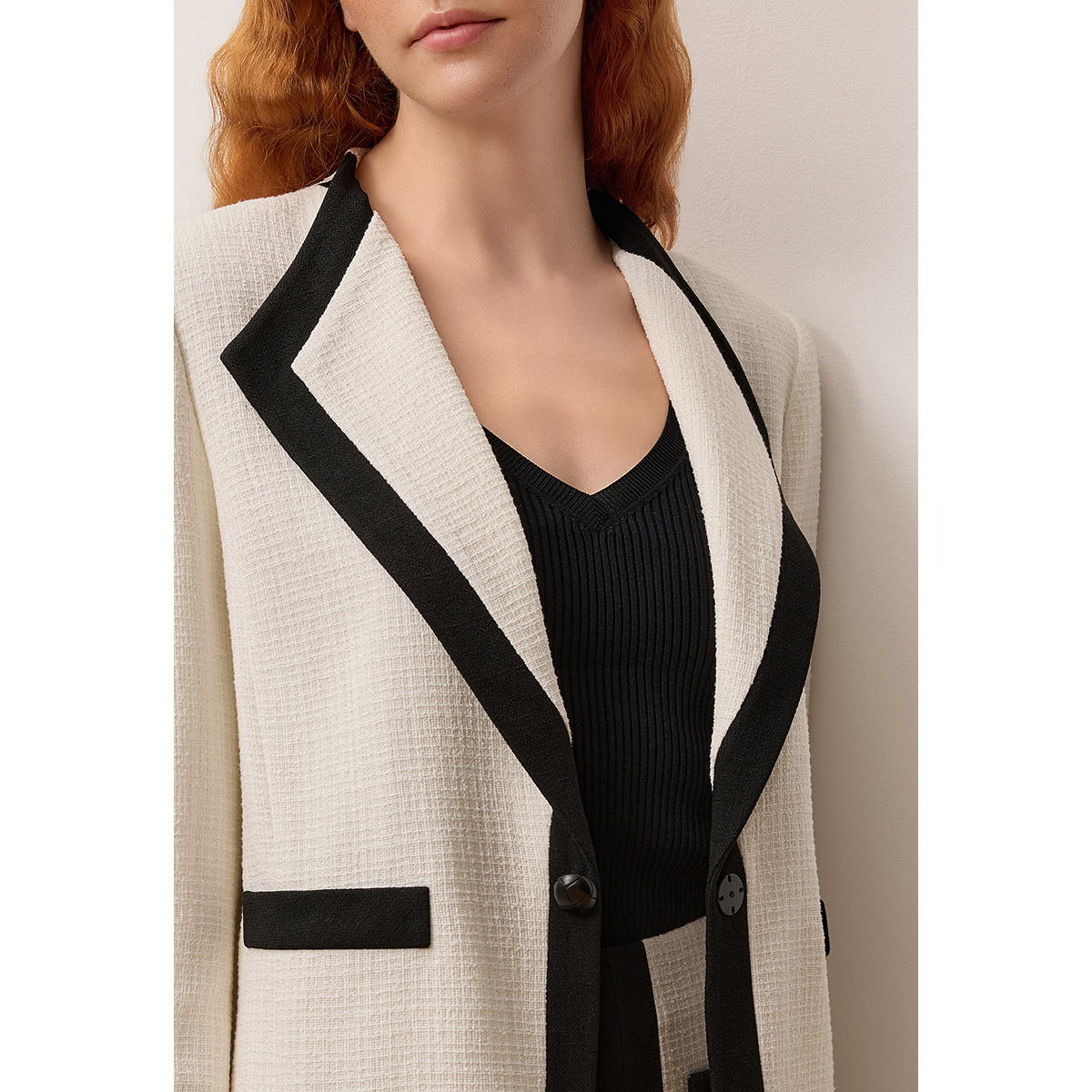 OBBLIGATO奥丽嘉朵2025秋季新品亚麻混纺粗花呢小香风宽翻领外套1C35310120