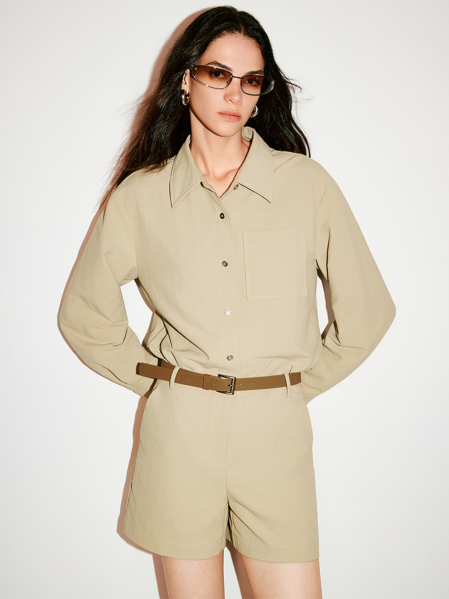 COVERINS2026春新款卡其色工装风衬衫连体裤CC36102010