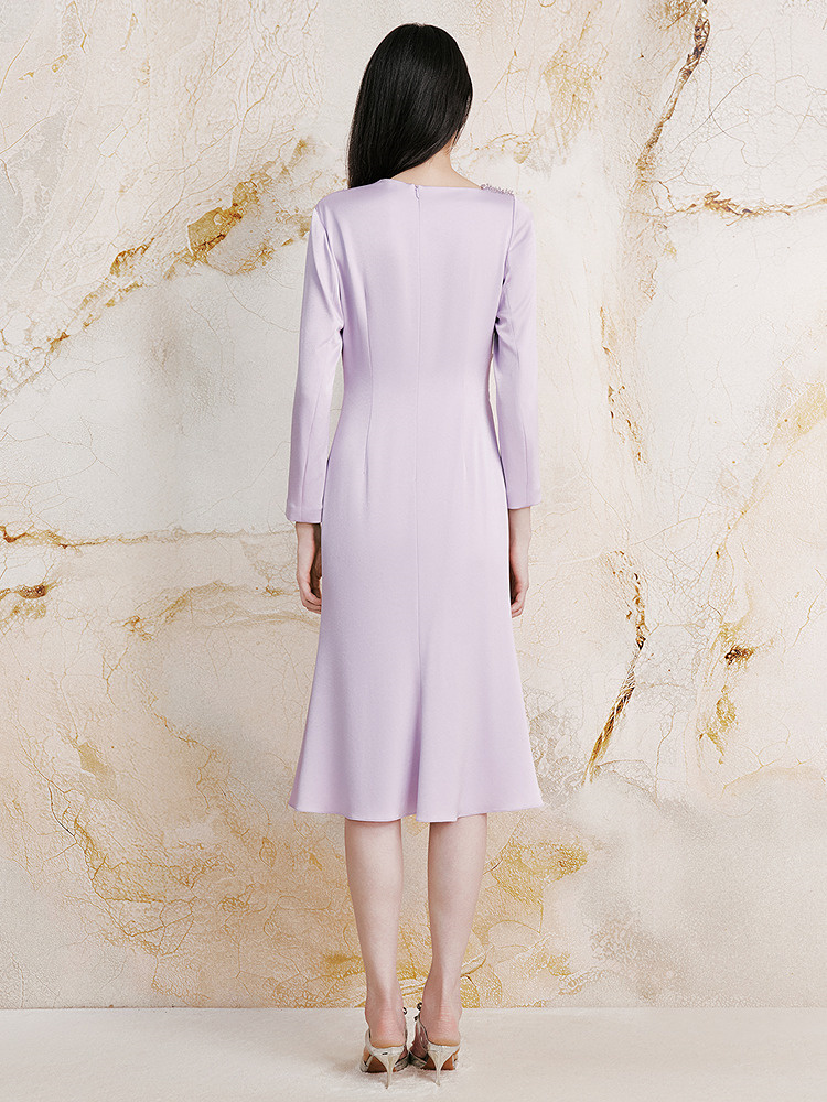 OBBLIGATO奥丽嘉朵2026秋季新款日本缎面醋酸荡领轻礼服连衣裙1C66305300