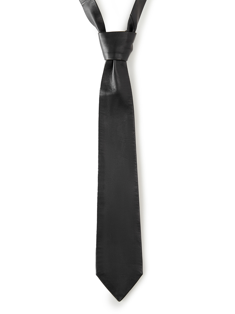 INSUN恩裳2024秋季时尚黑色绵羊皮真皮领带9C34393040