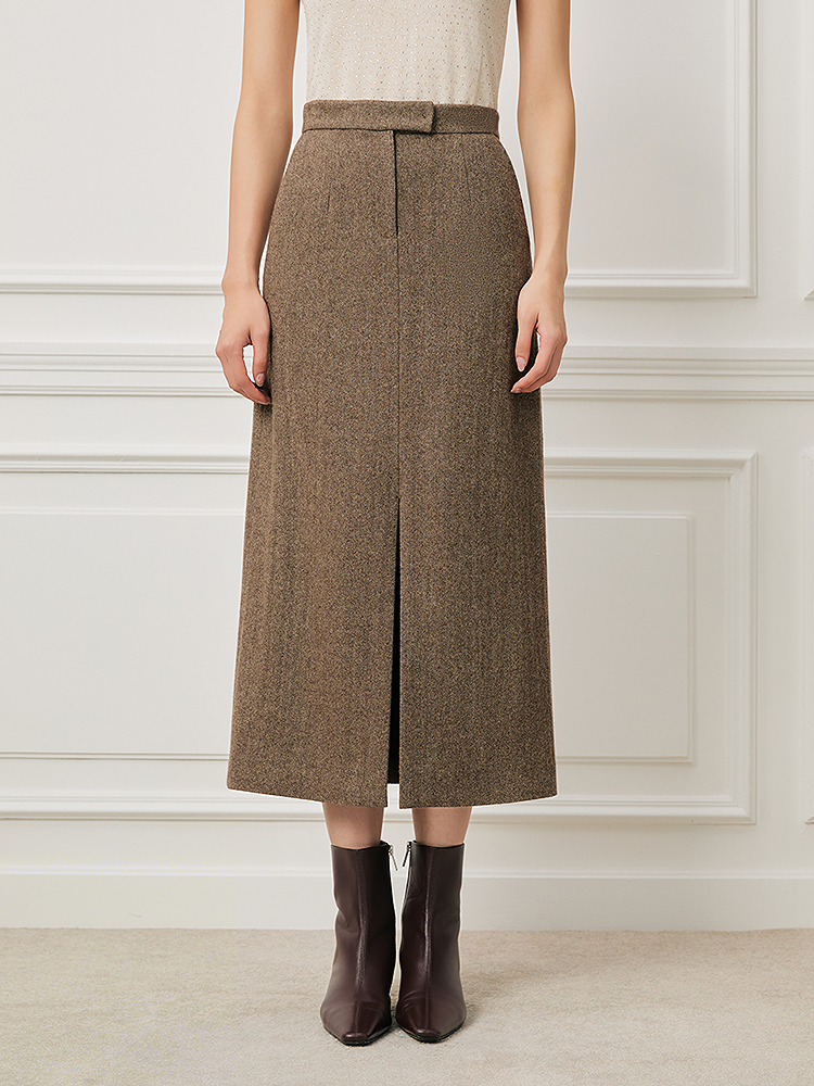 【人字纹】Song of Song歌中歌2026冬季新款显瘦澳洲羊毛半身裙5C36550220