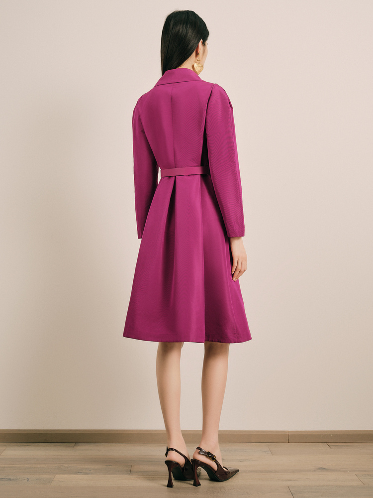 OBBLIGATO奥丽嘉朵2025春季金标樱桃红西装翻领收腰A摆廓形风衣1C35107040