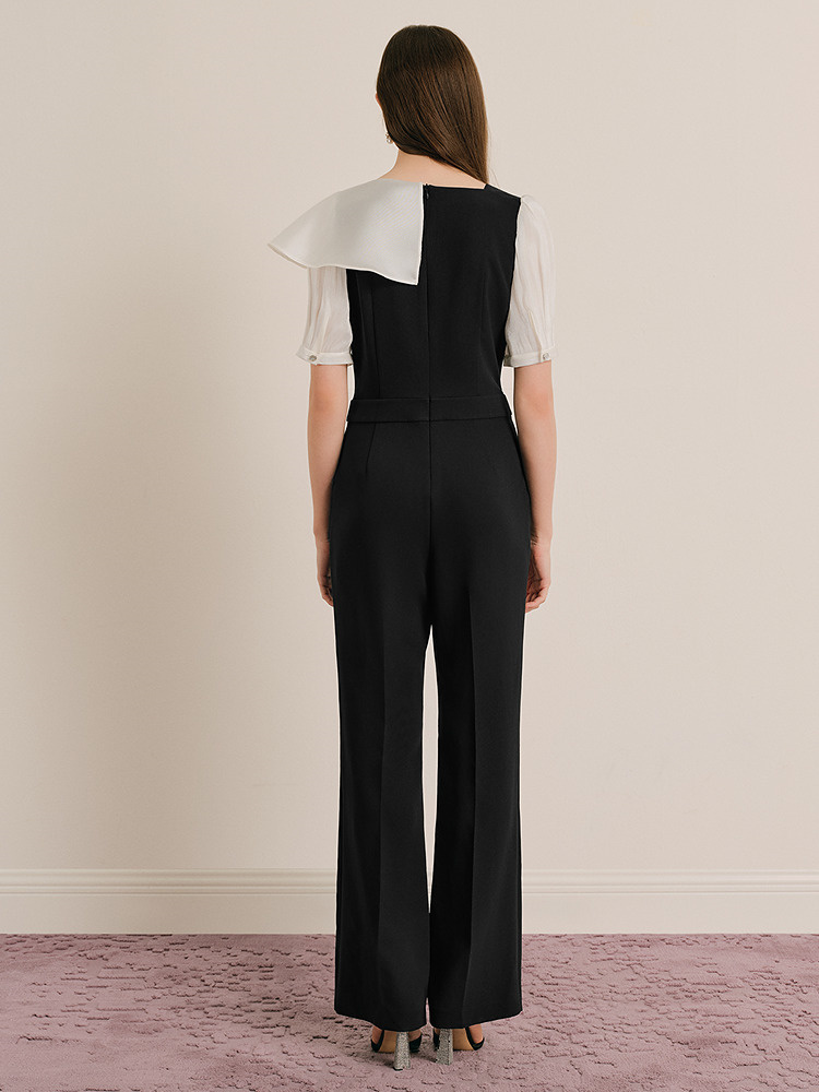 OBBLIGATO奥丽嘉朵专选2025夏季新品撞色荷叶领一字肩高腰连体裤1C65302070