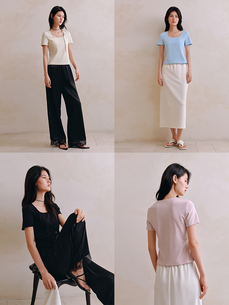 7A抗菌弹力螺纹方领T恤8J35227160