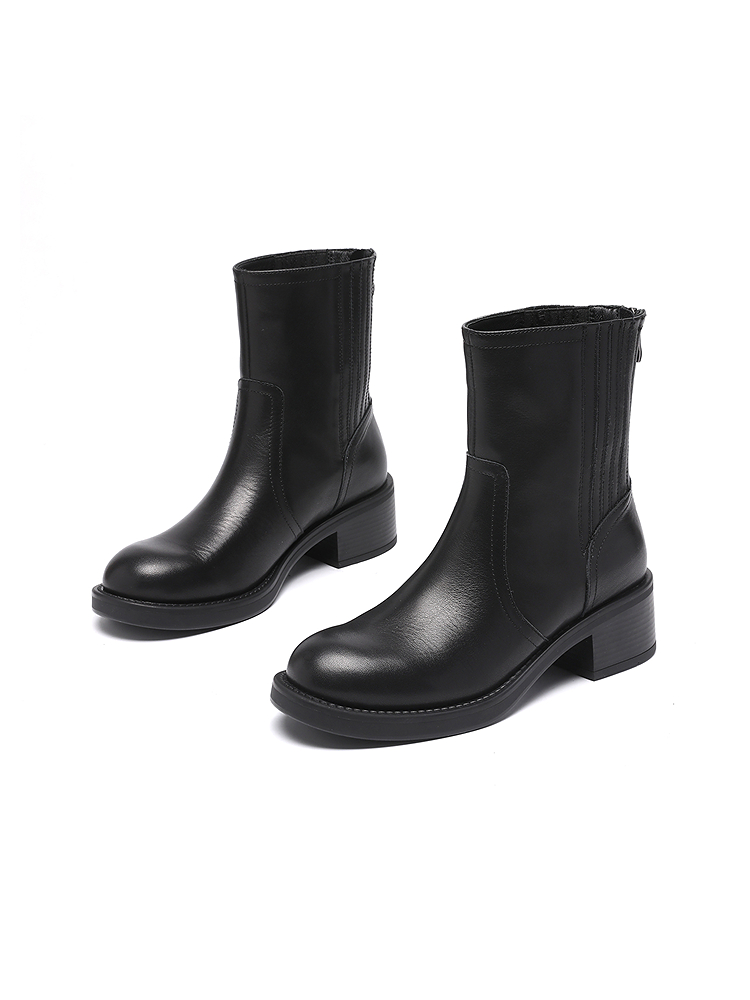 XII BASKET十二篮专选25年冬季简约百搭牛皮切尔西毛里短靴7C65592030