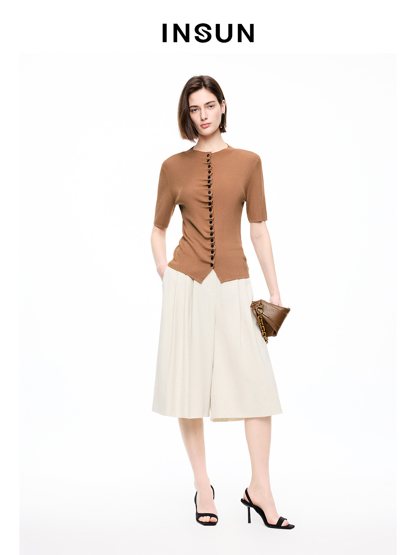 INSUN恩裳专选2026夏季亨利领显瘦肌理感莱赛尔毛针织衫9C66206090