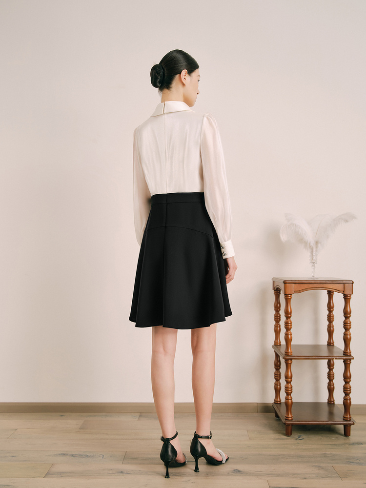 OBBLIGATO奥丽嘉朵2024春季黑色流光纱拼接连衣裙1C64105430