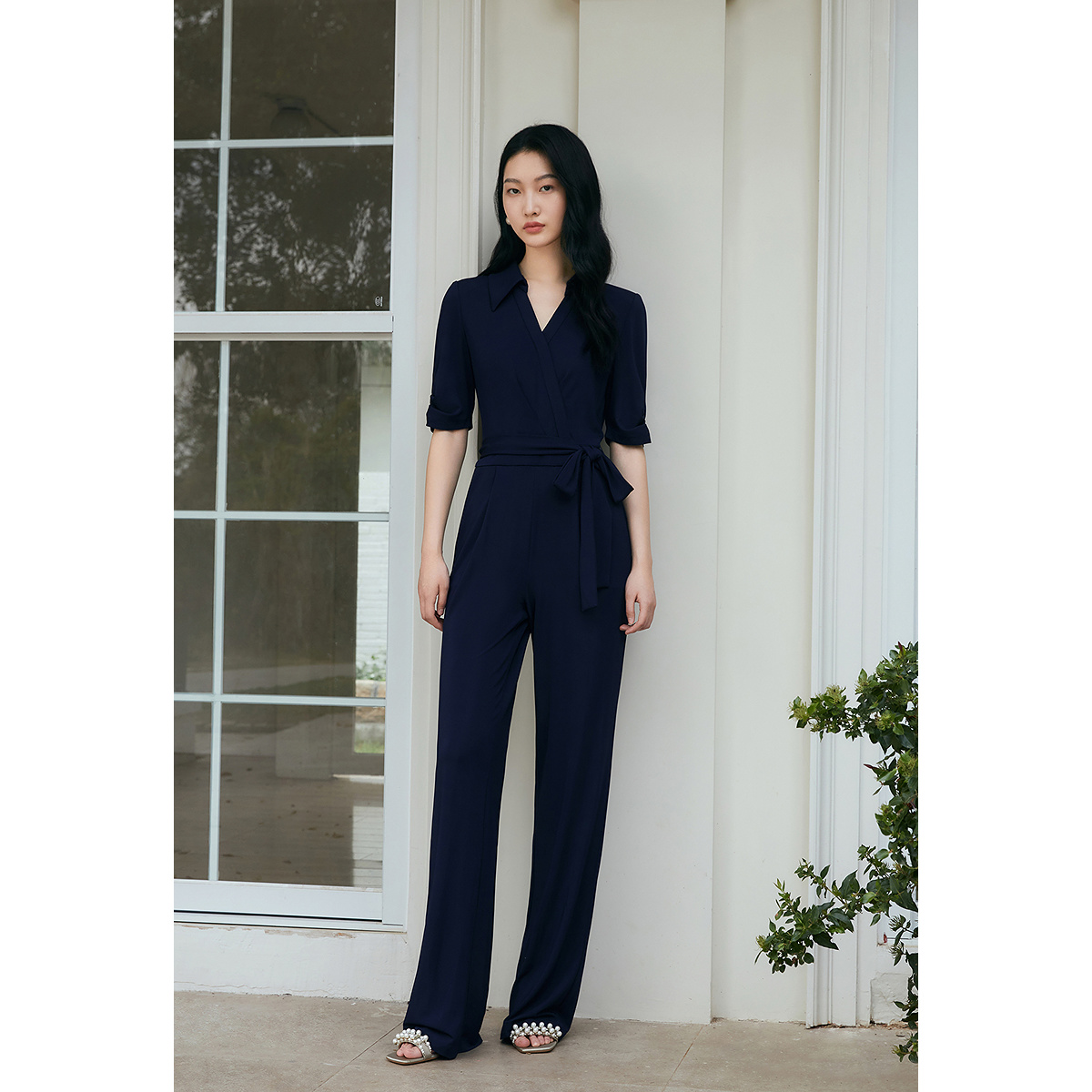 OBBLIGATO奥丽嘉朵2025夏季新品藏蓝色商务气质连体裤1C35202090