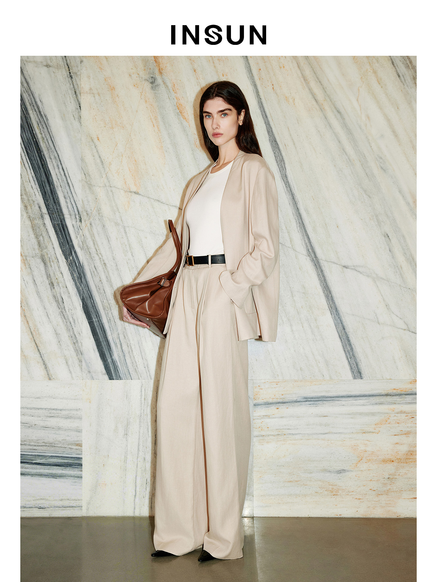 INSUN恩裳2026夏季斜纹肌理感时尚百搭莱赛尔西裤9C36220290