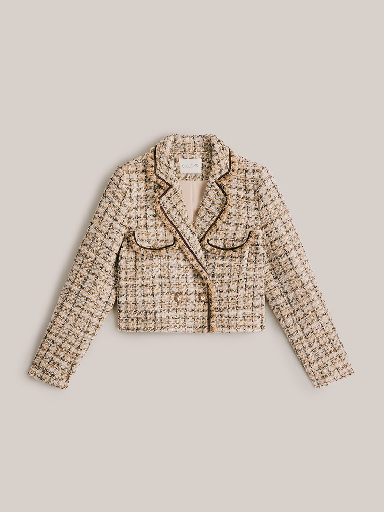 OBBLIGATO奥丽嘉朵2024春季金标香槟金色花纱箱型短外套1C34110010