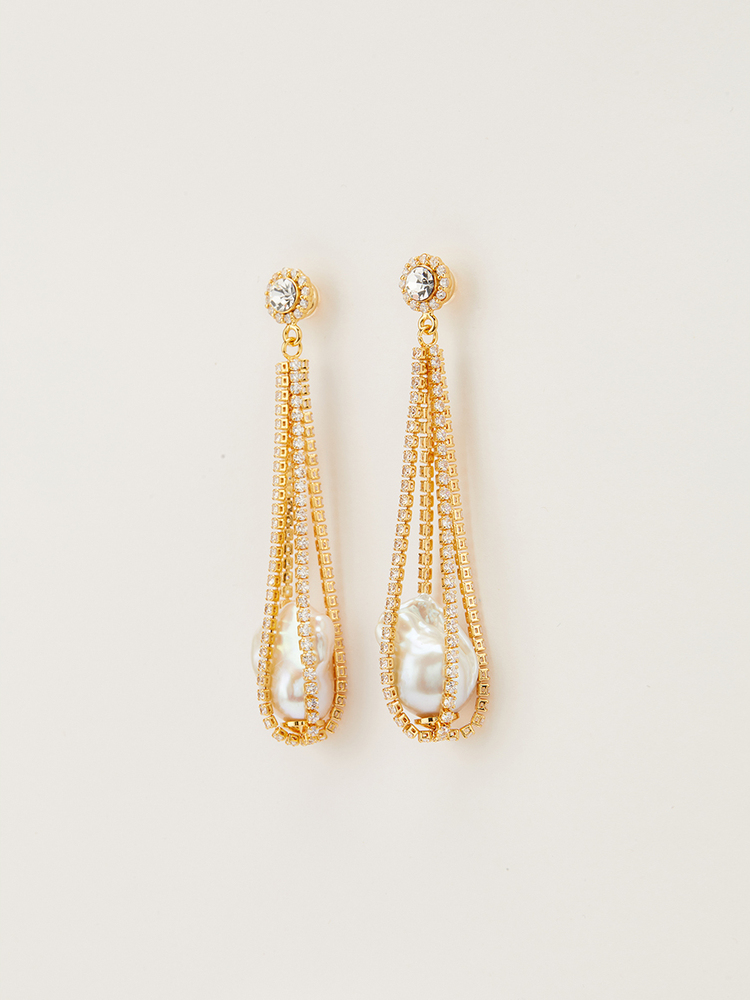 SongofSong歌中歌2024秋季金色钻链珍珠耳环5C34394020