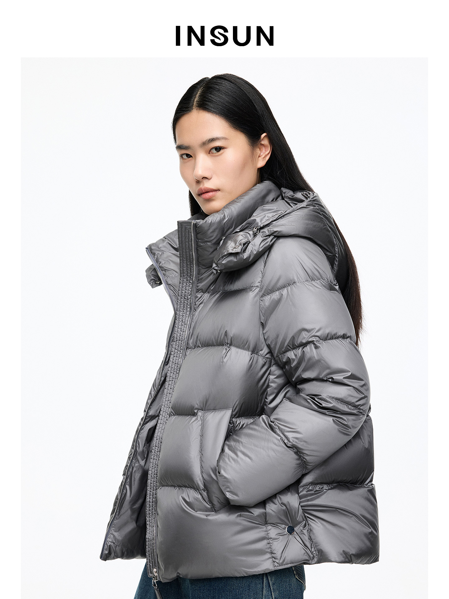 INSUN恩裳专选2026春季云朵泡芙可拆卸帽子短款羽绒服9C66108610