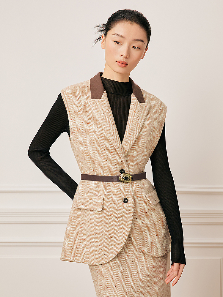 Song of Song歌中歌2025冬季细闪通勤绵羊毛高奢马甲5C65501026