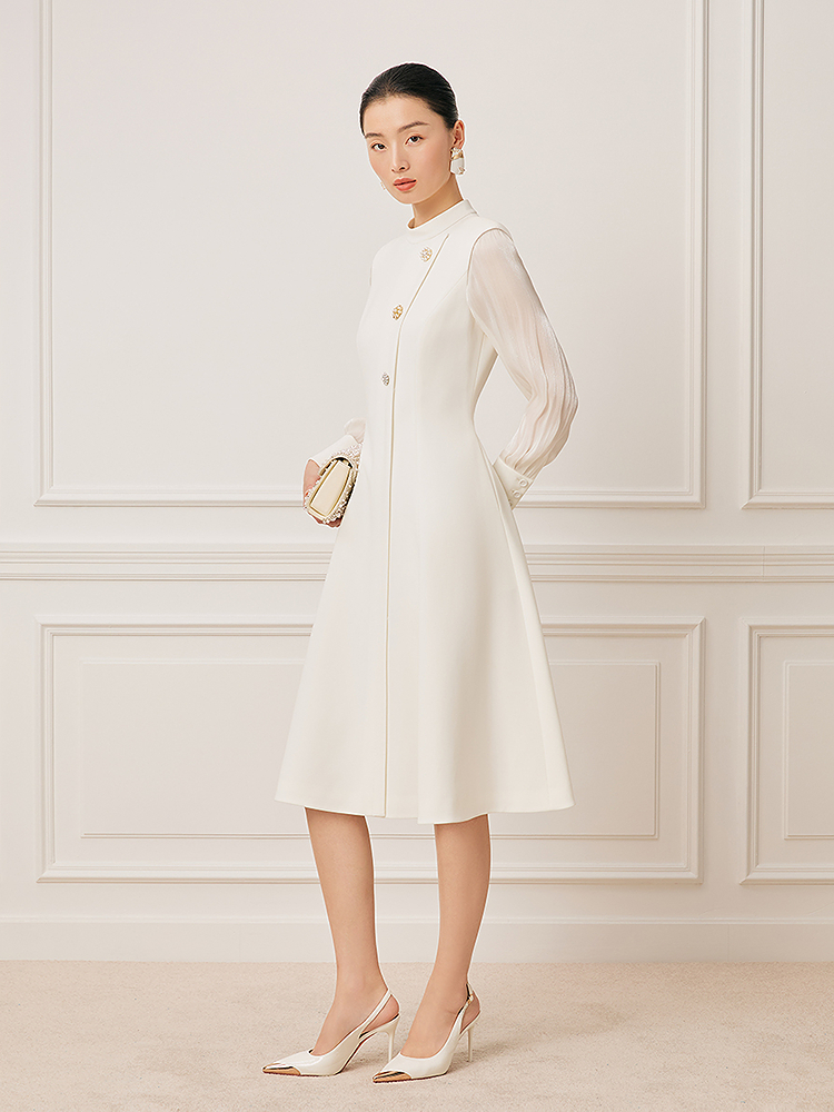 Song of Song歌中歌2026春季优雅白钉珠装饰连衣裙5C66105160