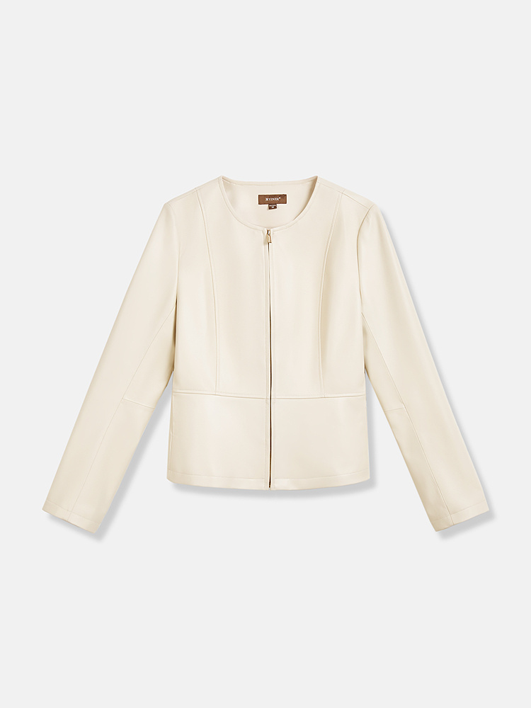 YINER音儿专选2026春季新款时尚圆领羊皮革真皮皮衣短款夹克外套8C66109176