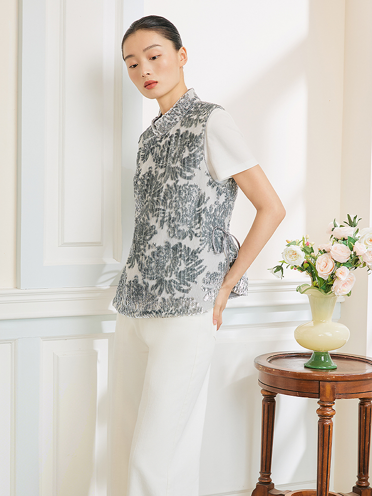 Song of Song歌中歌2026春季新款国风立领银光奢感马甲5C36101015