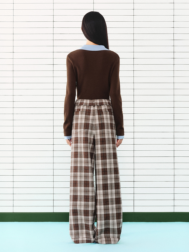ToyzY2026秋季新款休闲美式复古格纹短绒磨毛质感直筒裤ZC3630