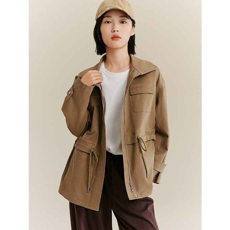 XII BASKET十二篮25秋新款高级户外芦苇黄短款工装抽褶风衣外套女7C35307050