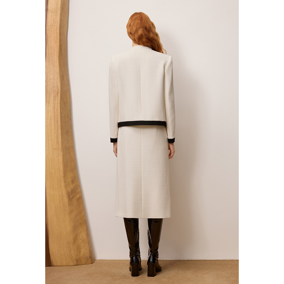 OBBLIGATO奥丽嘉朵2025秋季新品亚麻混纺粗花呢小香风宽翻领外套1C35310120