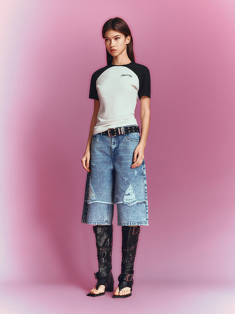 SALT.P可颜 2026夏季新款撞色弧形插肩袖T恤AC36260030