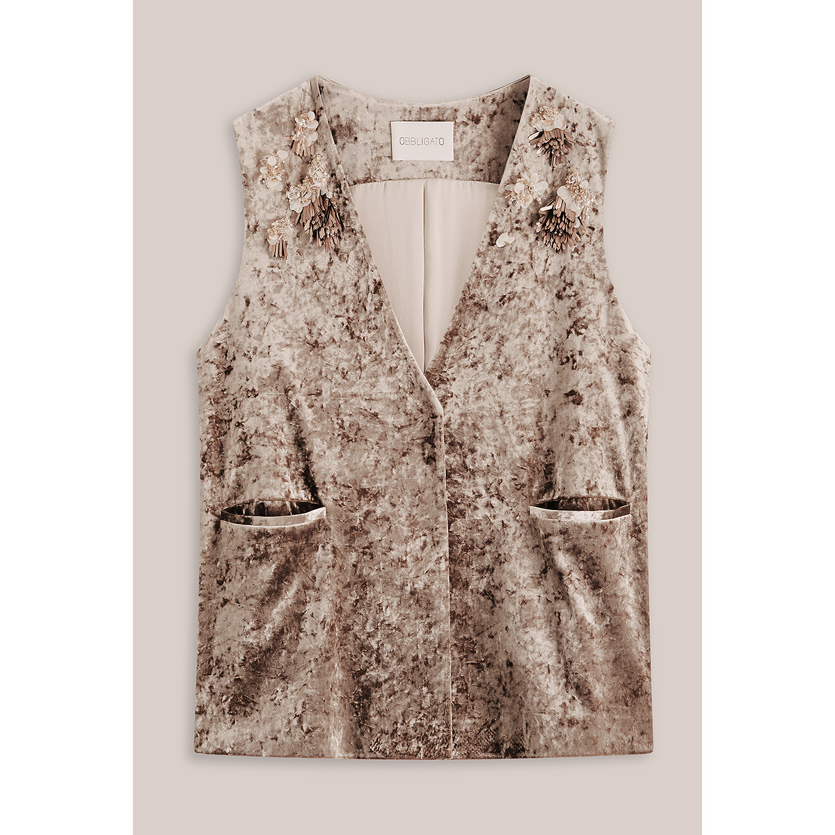 OBBLIGATO奥丽嘉朵2025冬季新品珠片钉珠钻石冰花丝绒新中式马甲1C35501010