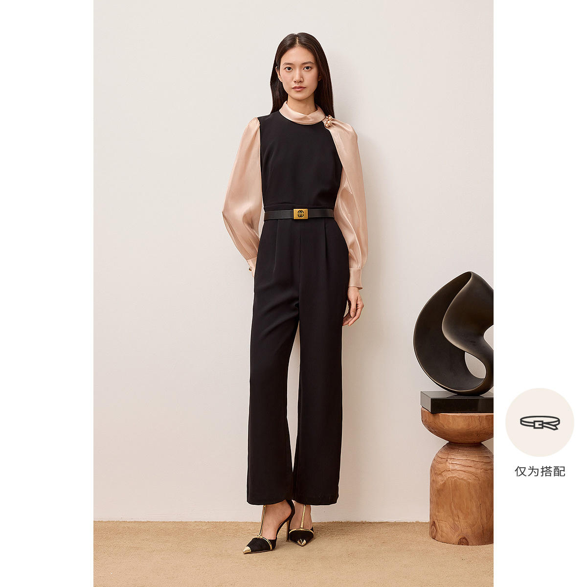 OBBLIGATO奥丽嘉朵2025夏季新品黑色解构设计时尚连体服1C65302010